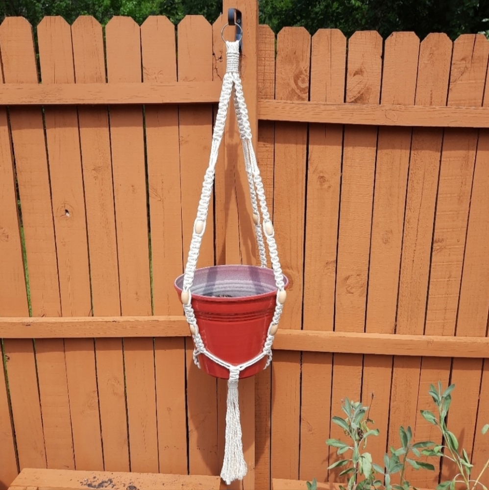 Off White Handmade Long Macrame Bead Hanger